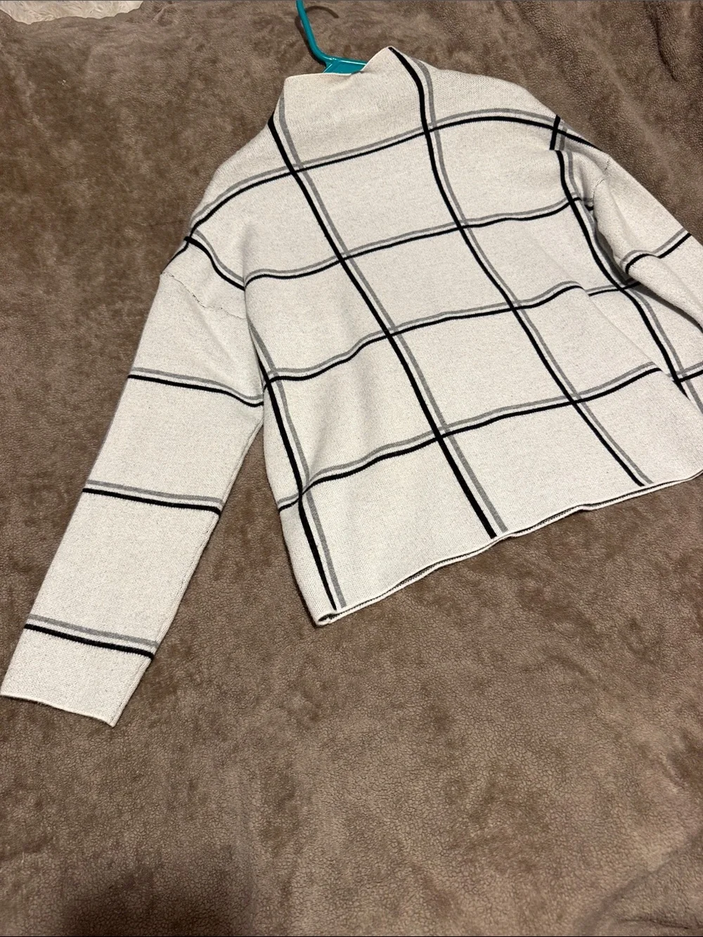 Tahari Cream Crewneck Sweater with Black Windowpane